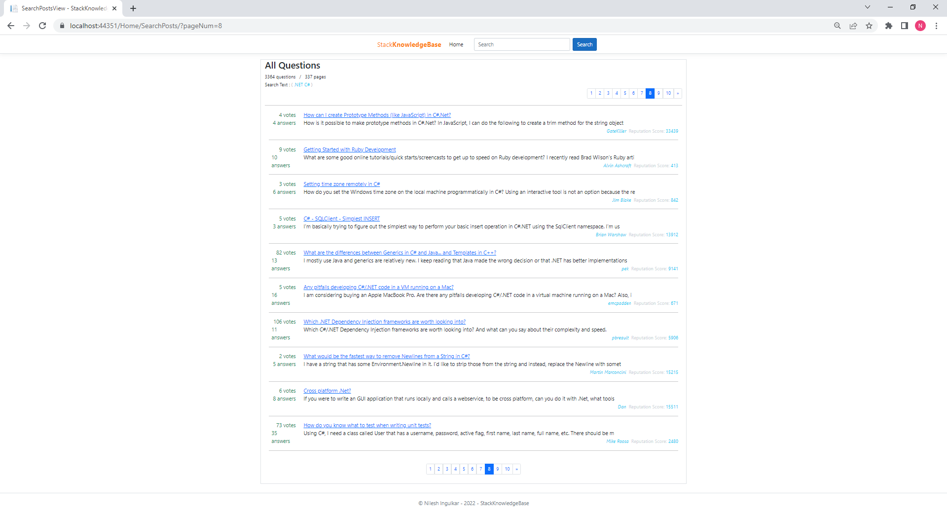 StackKnowledgeBase MVC Project Screenshot
